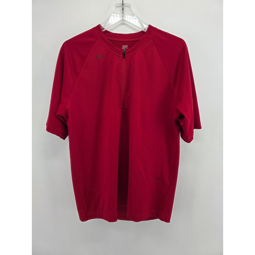 Fox Racing Aircool Shirt Men L Red Quarter Zip Short Sleeve Cycling MTB Jersey